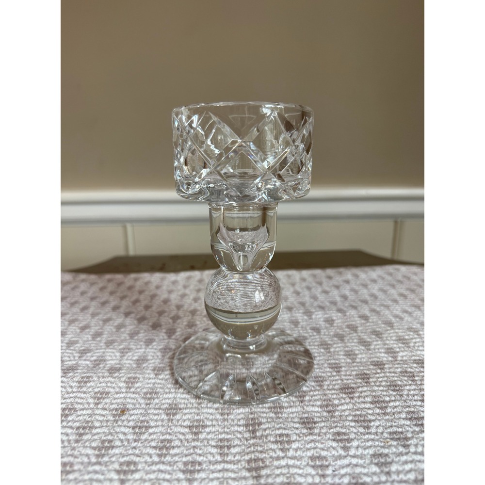 Vintage Real Crystal Candlestick‎ Holder 6 Inch Diamond Cut Clear Glass Taper